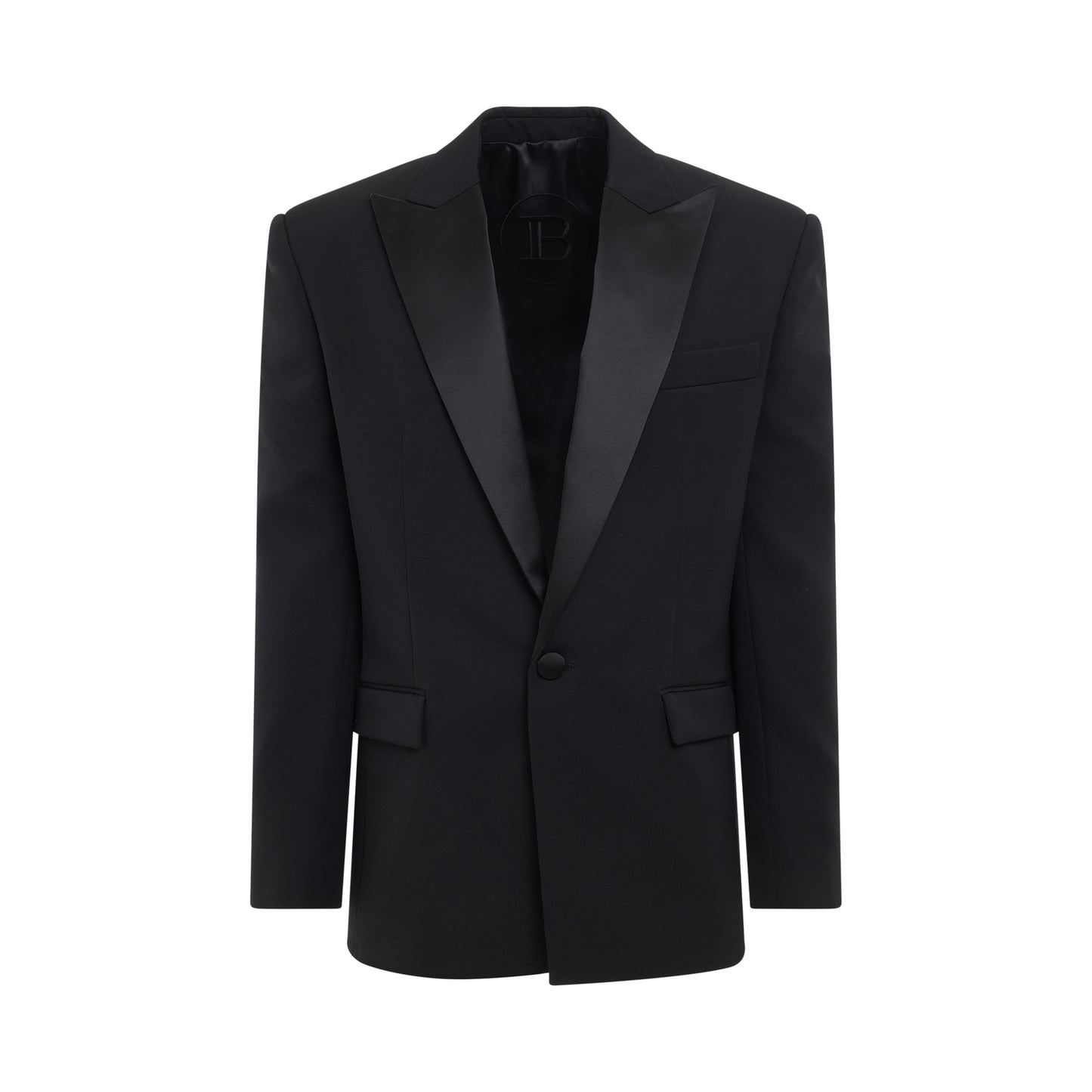 Satin Lapel 1 Button Jacket in Black