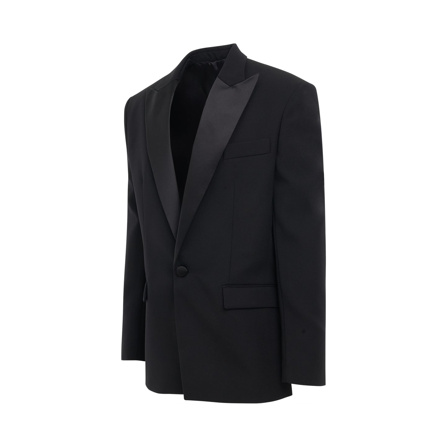 Satin Lapel 1 Button Jacket in Black