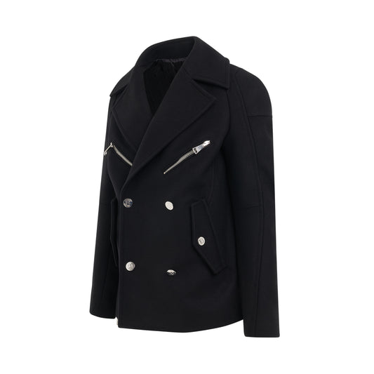 Motor Shoulder Wool Peacoat in Black