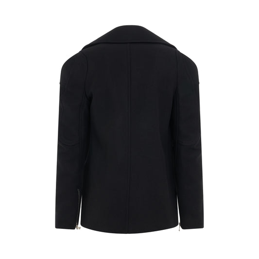 Motor Shoulder Wool Peacoat in Black