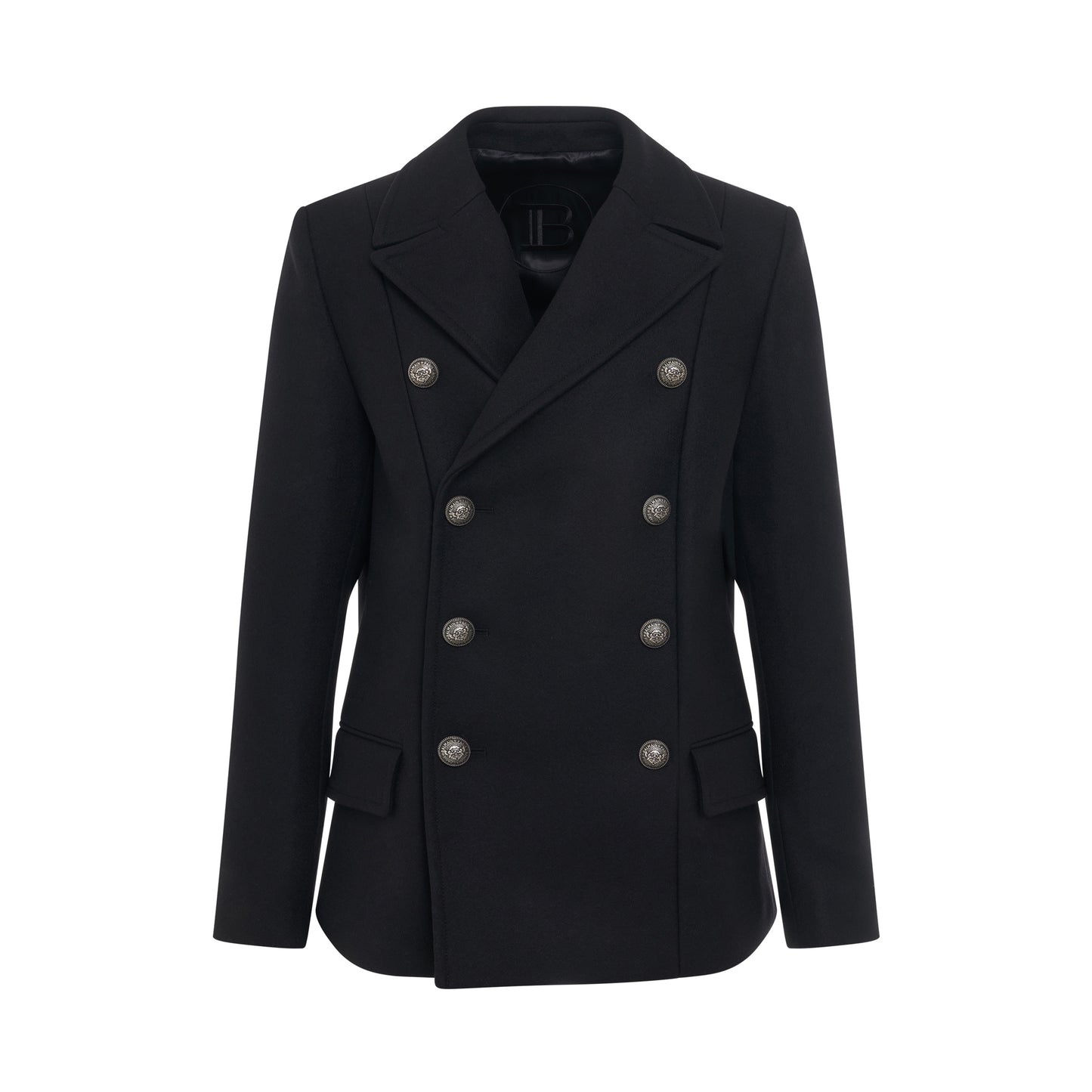 8 Button Wool Pea Coat in Black