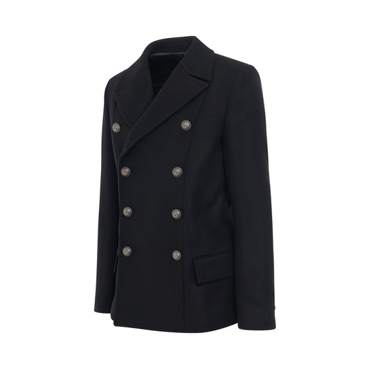 8 Button Wool Pea Coat in Black