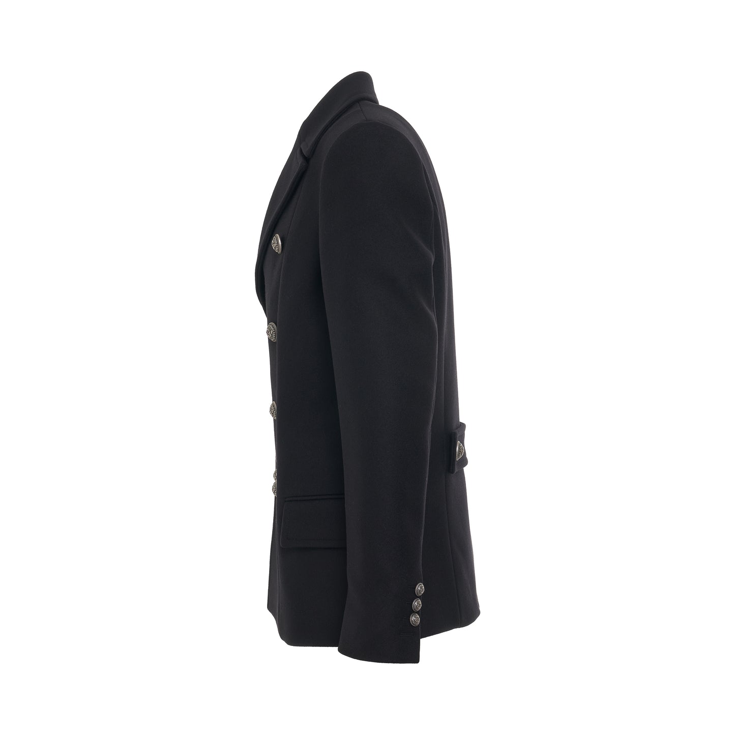 8 Button Wool Pea Coat in Black