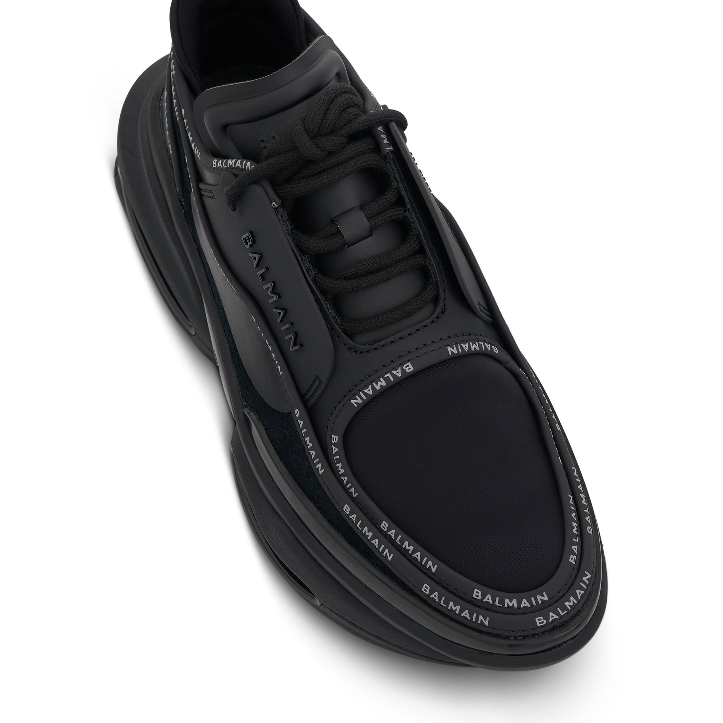 B Bold Low Rubberised Leather & Suede Sneaker in Black