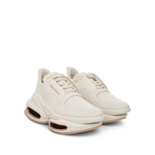 B Bold Low Calfskin & Suede Sneaker in White