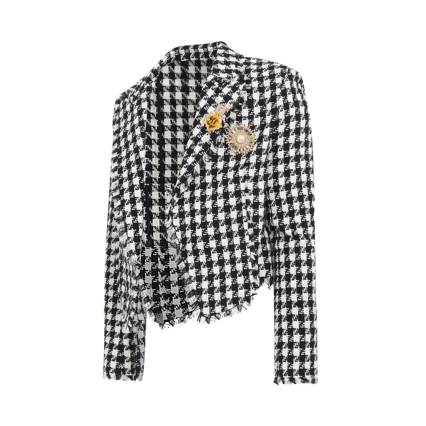 Houndstooth Tweed Spencer Jacket in White/Black