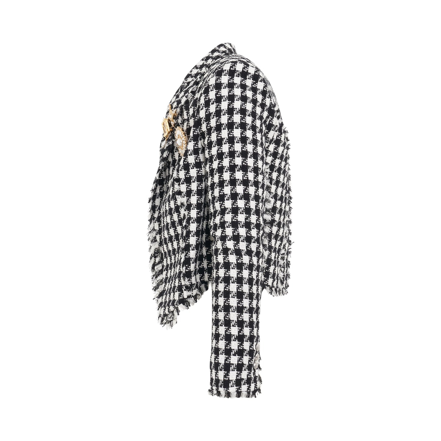 Houndstooth Tweed Spencer Jacket in White/Black